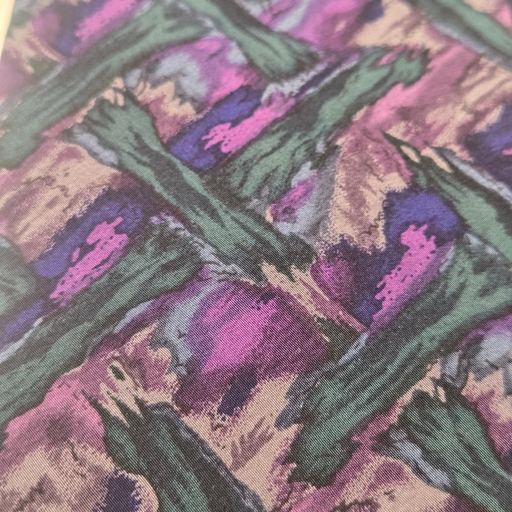 J Garcia By Stonehenge 100 % silk abstract tire purple green artistic (A1)